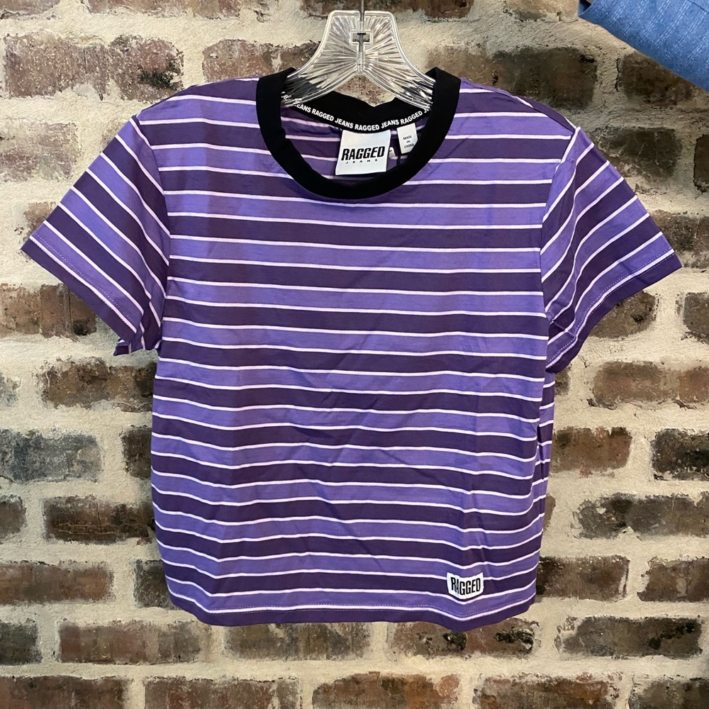 NWT Ragged Jeans Purple Striped Cropped Top - Size XL